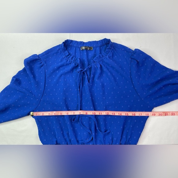 Long Sleeve Swiss Dots Maxi Dress High Waisted A-Line Ruffle Party Dress Size L - Picture 6 of 7